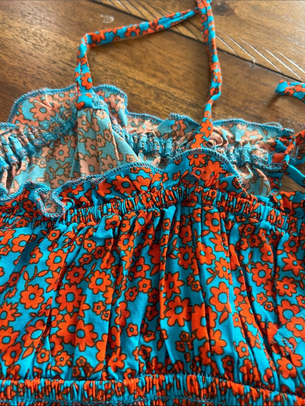 Intimately Free People Bardot Bodysuit size M teal orange-red combo - Picture 13 of 16